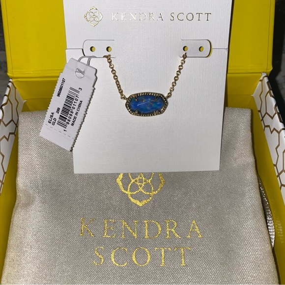 🩵 Kendra Scott Elisa Necklace in Gold Bronze Veined Lapis Turquoise Magnesite - Picture 4 of 6